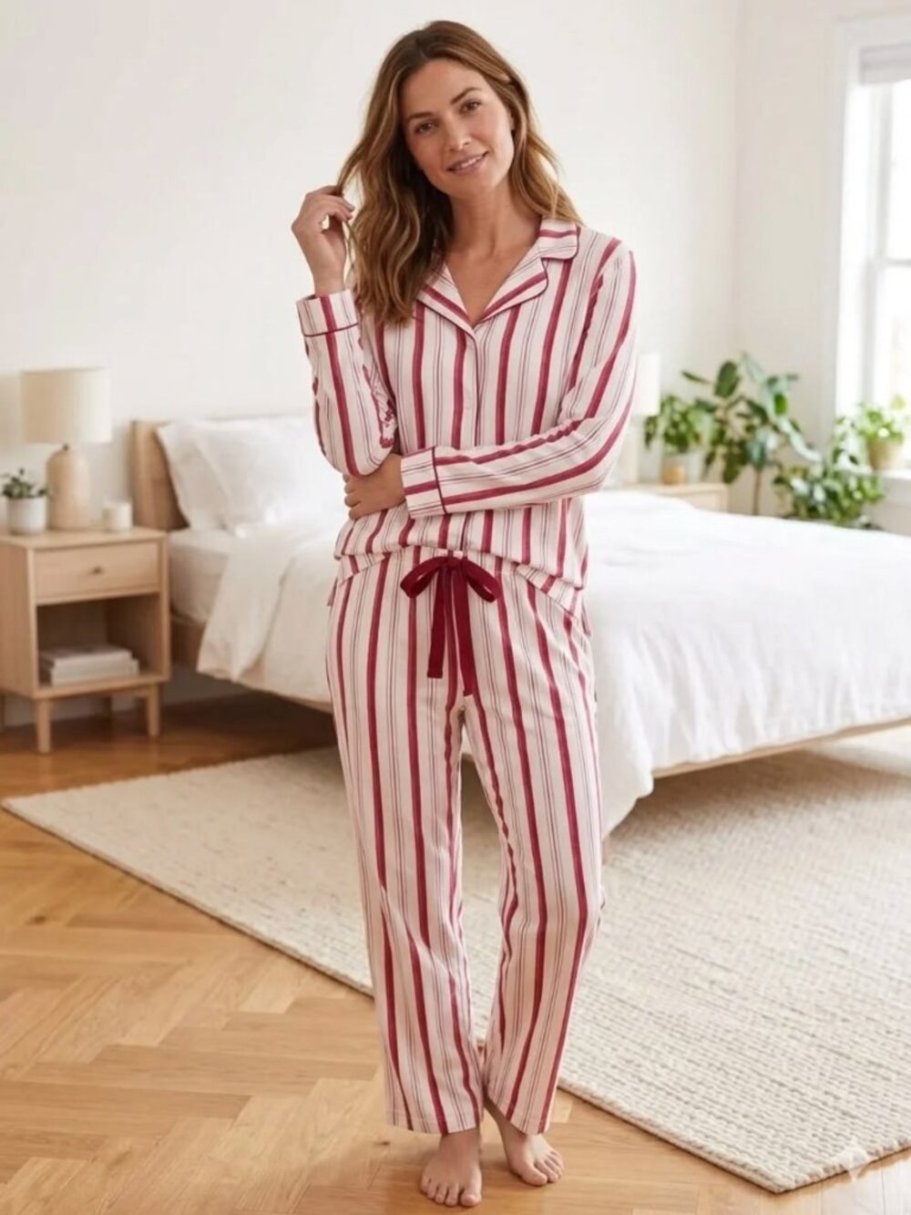 Soma Women's Red Candy Cane Stripe Pajama PJ Set Size XXL